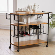 Load image into Gallery viewer, Metallic Rolling Serving Bar Cart with Wine Rack
