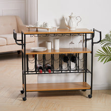 Load image into Gallery viewer, Metallic Rolling Serving Bar Cart with Wine Rack
