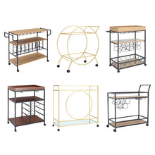 Load image into Gallery viewer, Metallic Rolling Serving Bar Cart with Wine Rack
