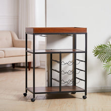 Load image into Gallery viewer, Rustic Bar Wooden Mobile Serving Cart with Wheels
