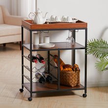Load image into Gallery viewer, Rustic Bar Wooden Mobile Serving Cart with Wheels
