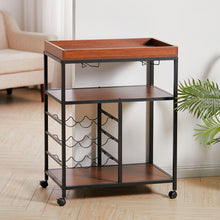 Load image into Gallery viewer, Rustic Bar Wooden Mobile Serving Cart with Wheels
