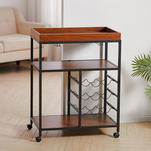 Load image into Gallery viewer, Rustic Bar Wooden Mobile Serving Cart with Wheels
