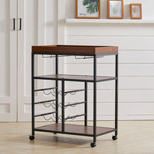 Load image into Gallery viewer, Rustic Bar Wooden Mobile Serving Cart with Wheels
