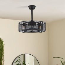 Load image into Gallery viewer, Black Ceiling Fan with 30W Light Wind Pendant with Metal Mesh Cage Ceiling Fans Living and Home 
