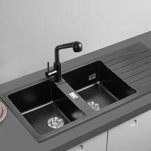 Load image into Gallery viewer, Quartz Undermount Double Bowl Kitchen Sink with Drainboard Kitchen Sinks Living and Home 
