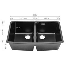 Load image into Gallery viewer, Quartz Equal Double Bowl Undermount Kitchen Sink Black Kitchen Sinks Living and Home 
