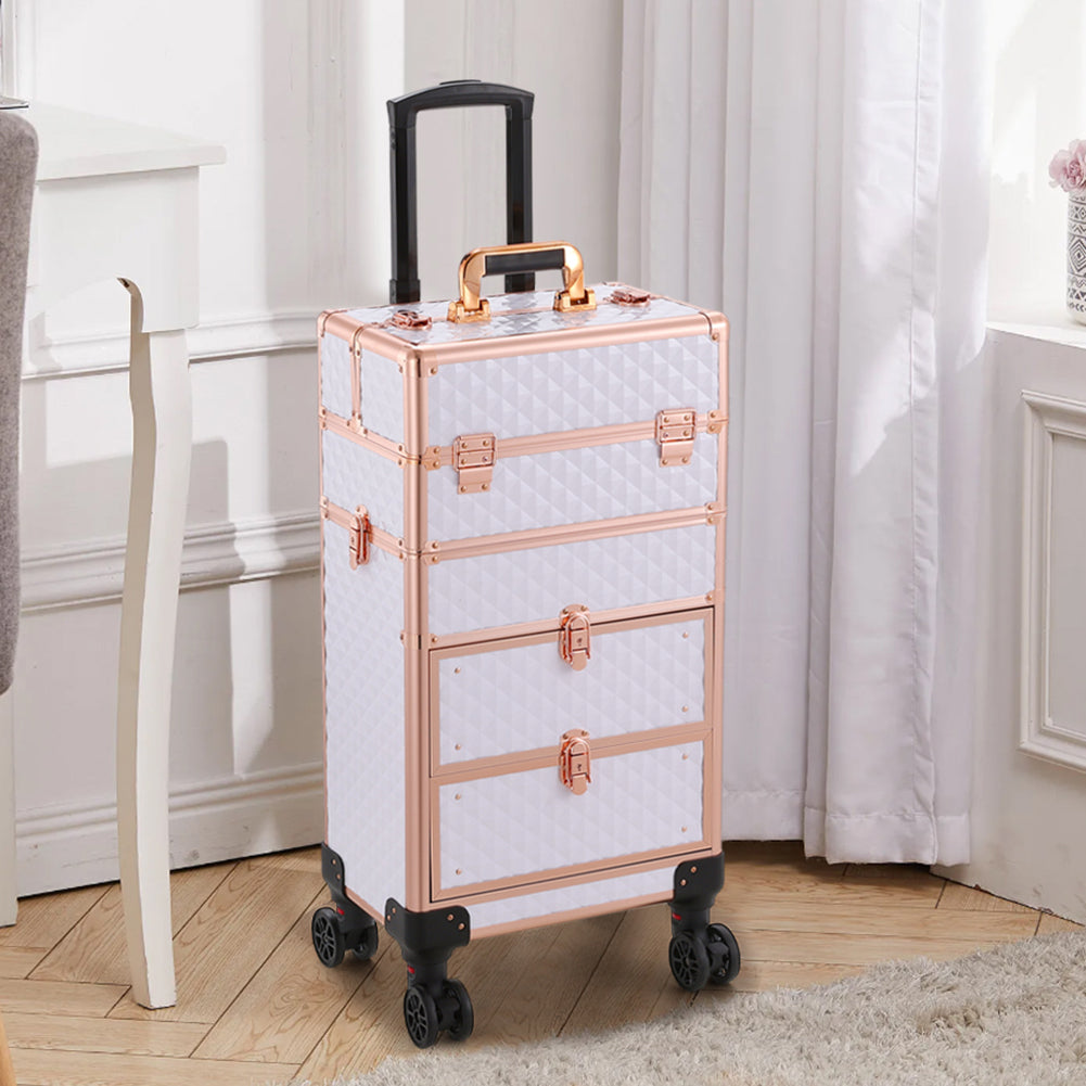 Multi-functional 4 in 1 Cosmetic Trolley Case with Detachable Beauty Storage Box