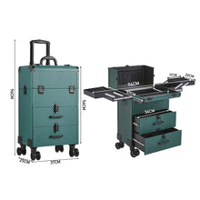 Load image into Gallery viewer, 3 in 1 Large Dark Green Cosmetic Trolley Case on 360 Swivel Castors Wheels Makeup Organizers Living and Home 
