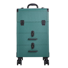 Load image into Gallery viewer, 3 in 1 Large Dark Green Cosmetic Trolley Case on 360 Swivel Castors Wheels Makeup Organizers Living and Home 
