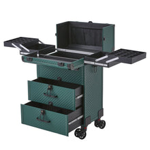 Load image into Gallery viewer, 3 in 1 Large Dark Green Cosmetic Trolley Case on 360 Swivel Castors Wheels Makeup Organizers Living and Home 
