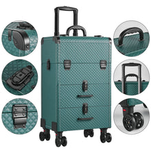 Load image into Gallery viewer, 3 in 1 Large Dark Green Cosmetic Trolley Case on 360 Swivel Castors Wheels Makeup Organizers Living and Home 
