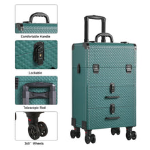 Load image into Gallery viewer, 3 in 1 Large Dark Green Cosmetic Trolley Case on 360 Swivel Castors Wheels Makeup Organizers Living and Home 

