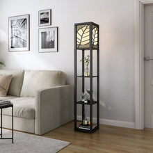 Load image into Gallery viewer, Modern Floor Lamp with Linen Shade Wood Leaf Patterned 3 Layers Towered Lamp Floorlamp Living and Home 

