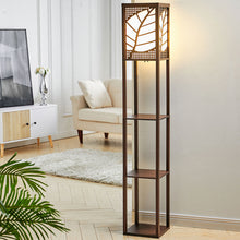 Load image into Gallery viewer, Modern Floor Lamp with Linen Shade Wood Leaf Patterned 3 Layers Towered Lamp Floorlamp Living and Home Chocolate 
