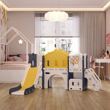 Load image into Gallery viewer, Indoor Basketball Hoop Toddler Slide City Wall Kids Activity Playset Swing &amp; Slide Living and Home Blue and Yellow 
