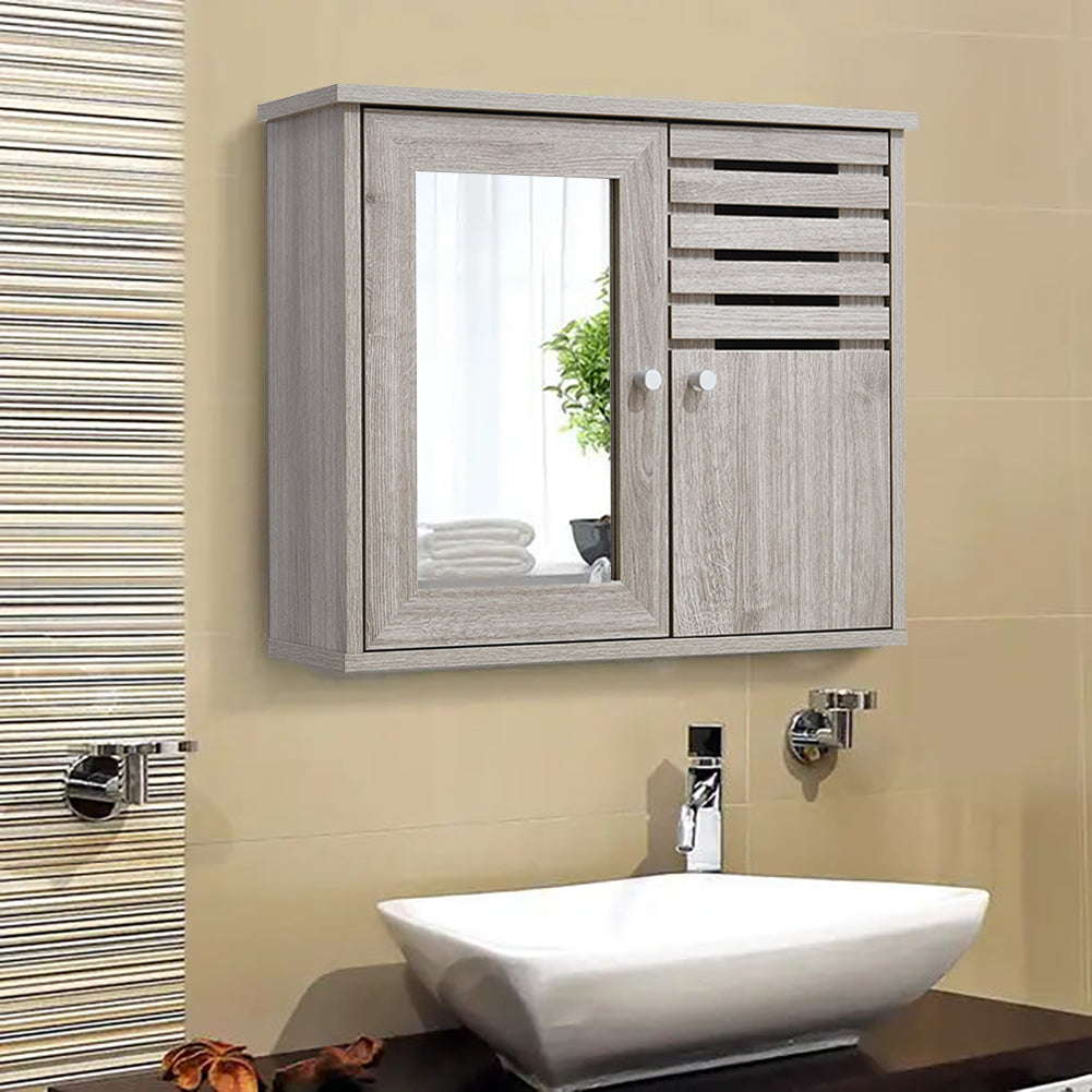 Livingandhome 600x492mm Wooden Bathroom Mirror Wall Cabinet