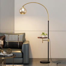 Load image into Gallery viewer, Modern Adjustable Arc Floor Lamp with Wood Tray
