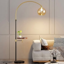 Load image into Gallery viewer, Modern Adjustable Arc Floor Lamp with Wood Tray
