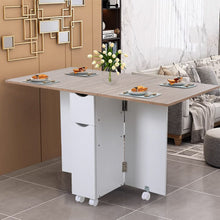 Load image into Gallery viewer, 3ft W White/Oak Multipurpose Folding Dining Table with 2 Drawers Dining Tables Living and Home Oak 

