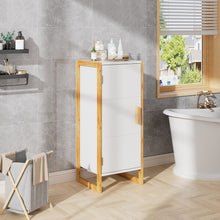 Load image into Gallery viewer, Single-door Freestanding Bamboo Frame MDF Bathroom Cabinet
