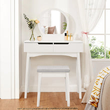 Load image into Gallery viewer, Luxurious White Vanity Table with Drawer Storage, Checkered Stool, and Round Mirror Living and Home 
