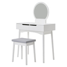 Load image into Gallery viewer, Luxurious White Vanity Table with Drawer Storage, Checkered Stool, and Round Mirror Living and Home 
