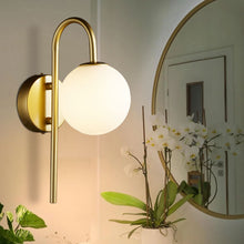 Load image into Gallery viewer, Golden Wall Light with Frosted Glass Shade
