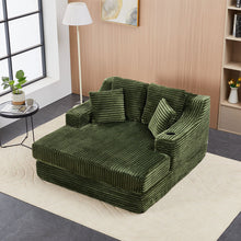 Load image into Gallery viewer, Green Corduroy Chaise Lounge Sofa Bed
