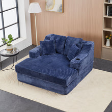 Load image into Gallery viewer, Blue Corduroy Chaise Lounge Sofa Bed
