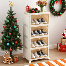 Load image into Gallery viewer, 4-Tier Foldable Shoe Cabinet with Wheels
