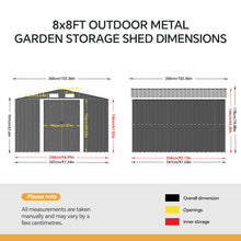 Load image into Gallery viewer, 8x8FT Metal Garden Storage Shed with Sliding Door
