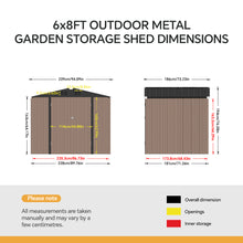 Load image into Gallery viewer, 6x8FT Metal Garden Storage Shed with Lockable Door
