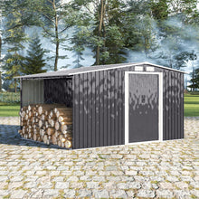 Load image into Gallery viewer, Garden Metal Storage Shed with Log Storage
