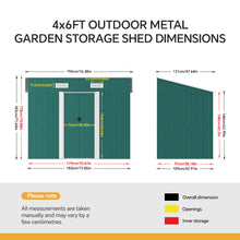 Load image into Gallery viewer, 4x6FT Metal Garden Storage Shed
