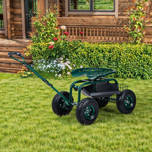 Load image into Gallery viewer, Rolling Garden Cart with Seat and Tool Tray
