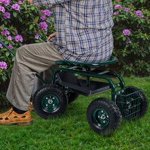 Load image into Gallery viewer, Rolling Garden Cart with Seat and Tool Tray
