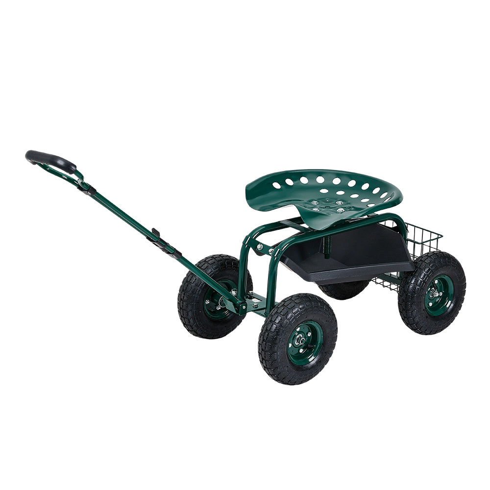 Rolling Garden Cart with Seat and Tool Tray