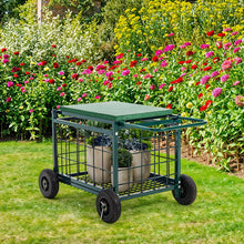 Load image into Gallery viewer, Rolling Garden Work Seat Cart with Storage

