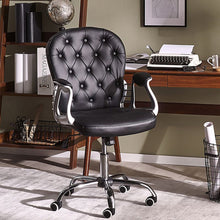 Load image into Gallery viewer, Faux Leather Chesterfield Office Chair with Chrome Base Office Chair Living and Home Black 
