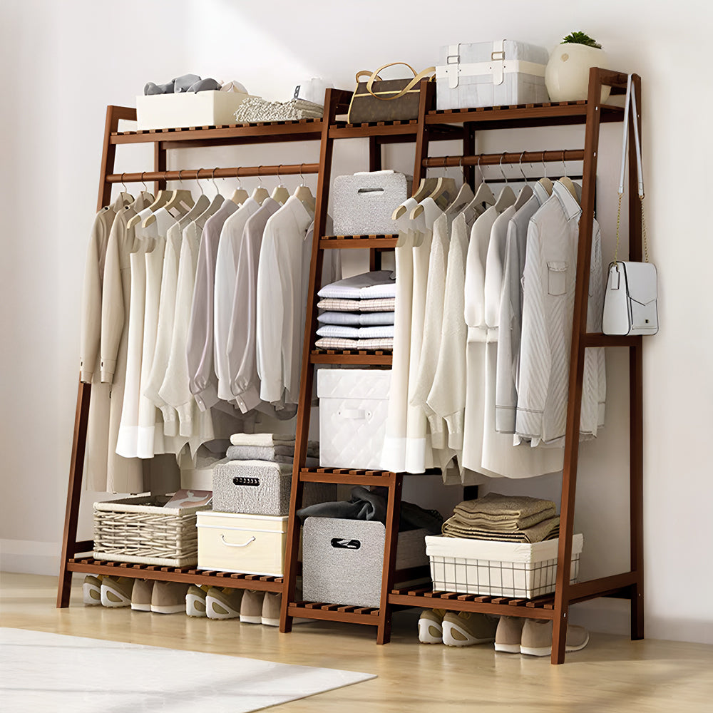 Trapezoid Bamboo Garment Rack with Tiered Storage Shelves – sorangLtd