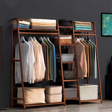 Load image into Gallery viewer, Trapezoid Bamboo Garment Rack with Tiered Storage Shelves
