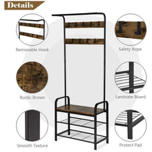 Load image into Gallery viewer, Freestanding Wooden Metal Coat Shoe Rack
