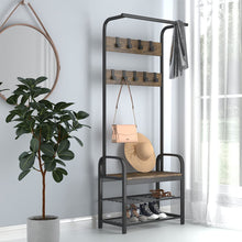 Load image into Gallery viewer, Freestanding Wooden Metal Coat Shoe Rack
