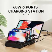 Load image into Gallery viewer, 60W 6-Port USB Charging Station for All Devices with 6 Cables
