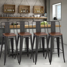 Load image into Gallery viewer, Set of 2/4 Metal Wooden High Bar Stools for Kitchen Bar Stools Living and Home Elm Brown Set of 4 
