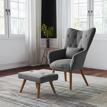 Load image into Gallery viewer, Wingback Lounge Chair and Footstool WingbackChair and Footstool Living and Home Grey 
