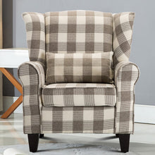 Load image into Gallery viewer, Elegant Coffee Checkered Sofa with Cushions and Walnut Legs Living and Home 
