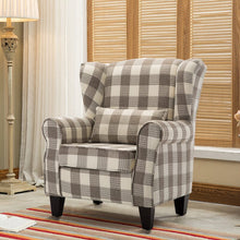 Load image into Gallery viewer, Elegant Coffee Checkered Sofa with Cushions and Walnut Legs Living and Home 
