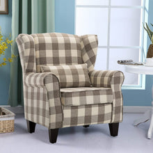 Load image into Gallery viewer, Elegant Coffee Checkered Sofa with Cushions and Walnut Legs Living and Home 
